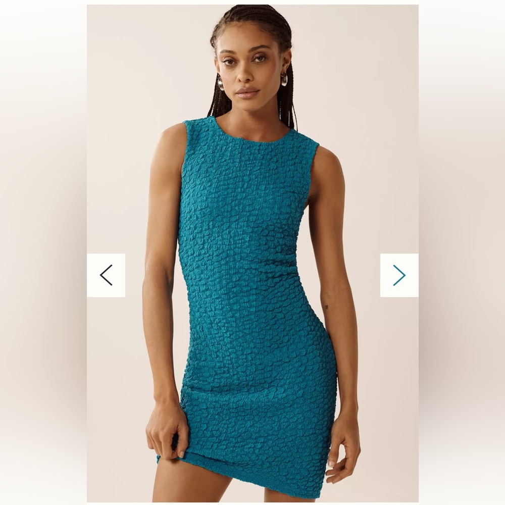 NWT Anthropology Textured Mini Shift Dress. Blue Women's Medium Petite‎